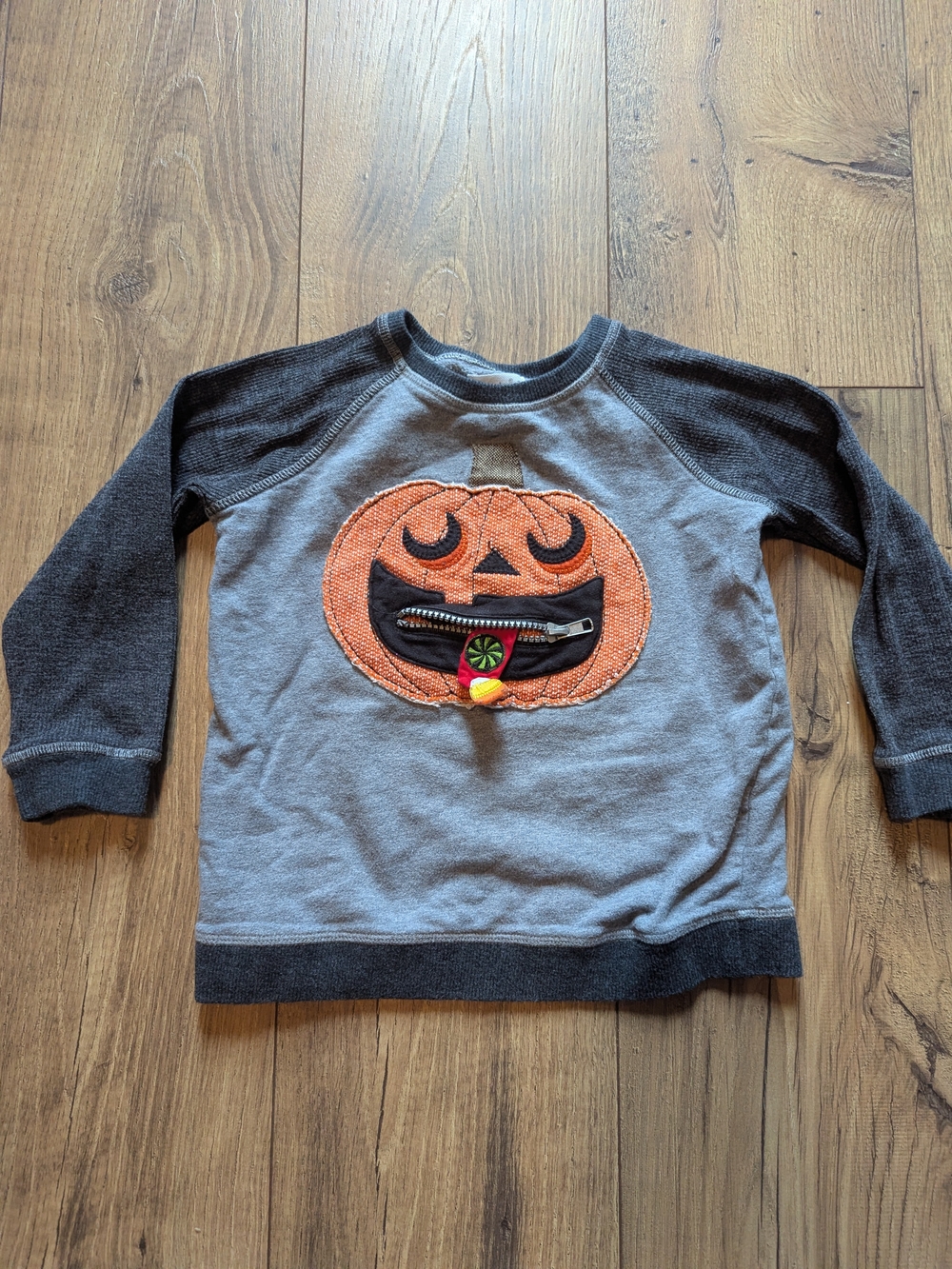 Mud Pie 4-5T Kids Pumpkin Zip-Front Sweatshirt - Gray & Charcoal